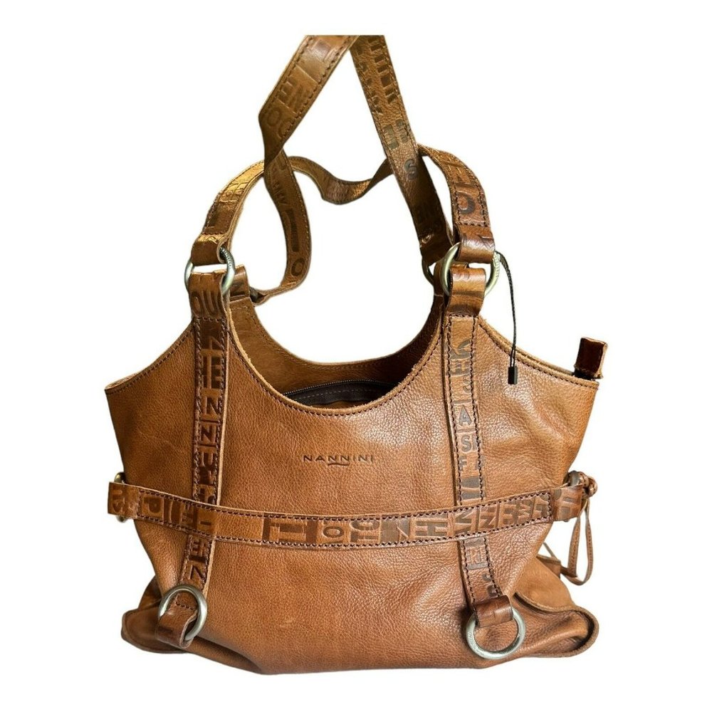Nannini Leather Shoulder Bag Embossed Leather Chunky Silver Colored Accent Retro